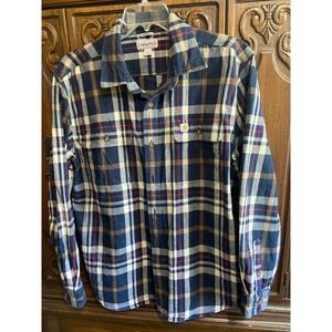 Carhartt Mens Original Fit Plaid Flannel Shirt Navy Blue Tan Red L Regular